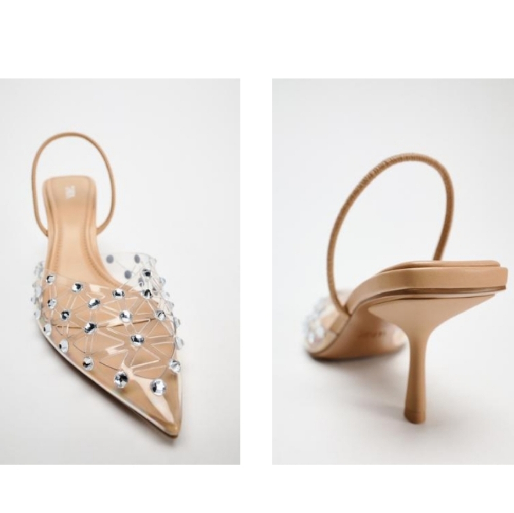 Zara rhinestones Slingback Sz 8/39 - Picture 5 of 12
